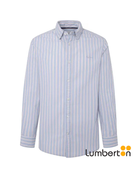 Camisa M/L Azul Cielo Rayas Blancas/MarrónMARIUS