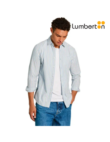 Camisa M/L Azul Cielo Rayas Blancas/MarrónMARIUS