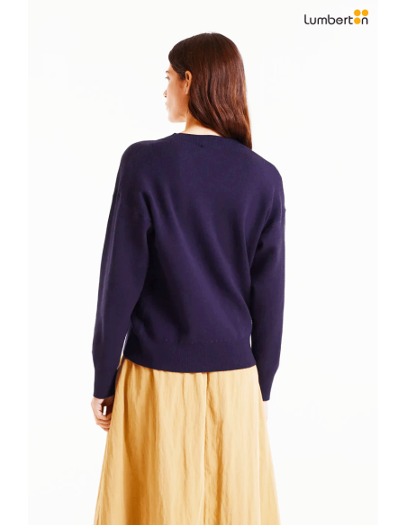 Jersey de punto jacquard con estampado big navy blue flower10201