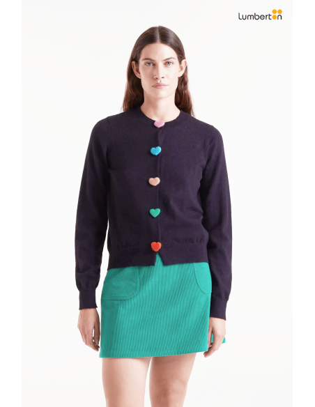 Cárdigan punto con detalle de corazones negro10321