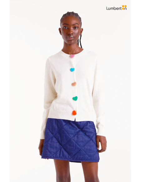 Cárdigan punto con detalle de corazones blanco10320