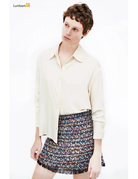 Camisa blanca con crepé satinado11217