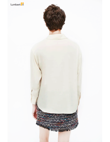 Camisa blanca con crepé satinado11217