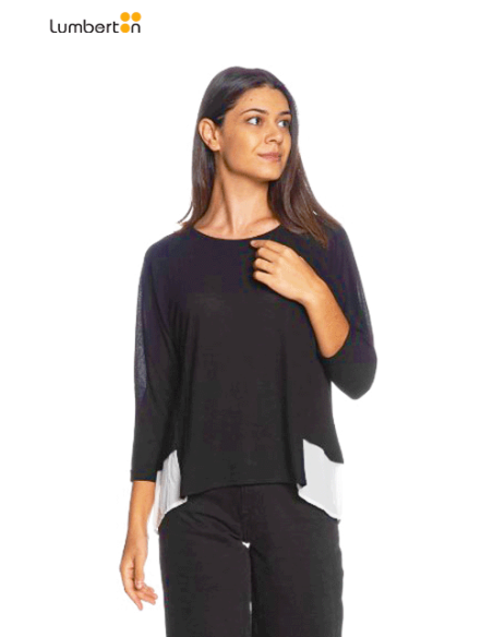 Jersey cuello redondo verde oliva acabado en gasa blancaMIRANDE