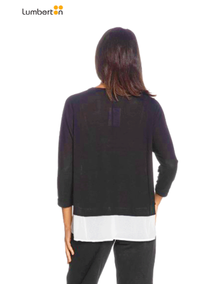 Jersey cuello redondo verde oliva acabado en gasa blancaMIRANDE