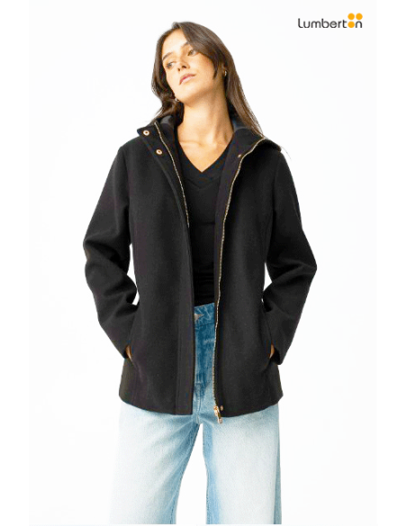 Abrigo de paño negro capuchaENNY