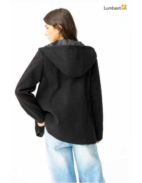 Abrigo de paño negro capuchaENNY