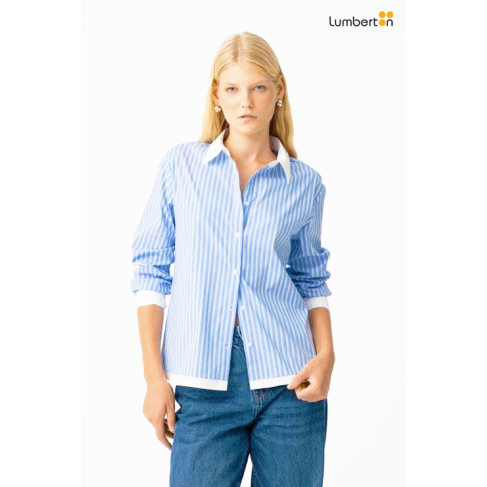 Camisa azul rayas blancas y...