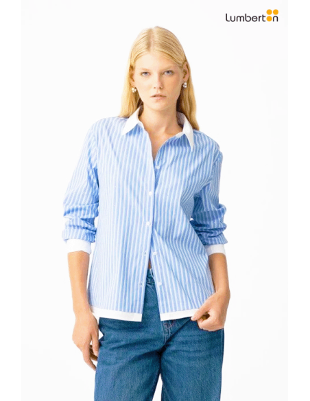 Camisa azul rayas blancas y perlasMARTINS