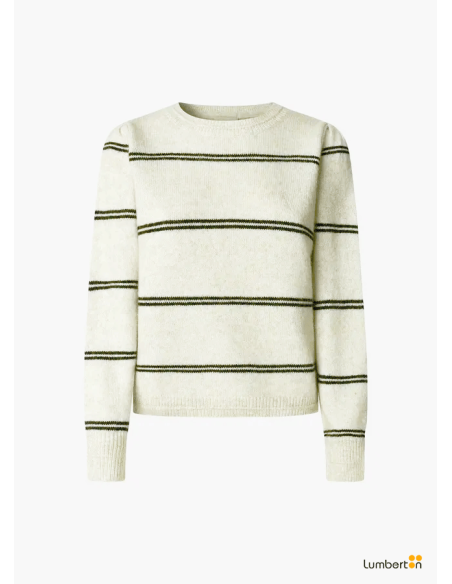 Jersey punto beige rayas negras cuello redondoCARMELA