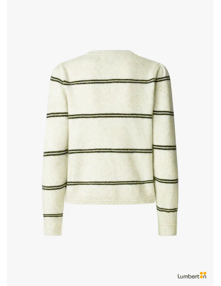 Jersey punto beige rayas negras cuello redondoCARMELA