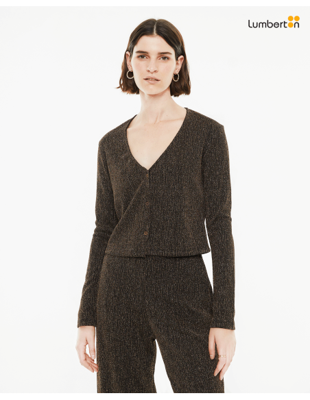 Cárdigan ajustado de manga larga con brilloREN10