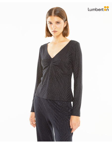 Camiseta ajustada jacquard detalle fruncidoCTO12