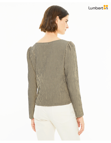 Camisa de cuadros manga larga y escote cuadradoCA906