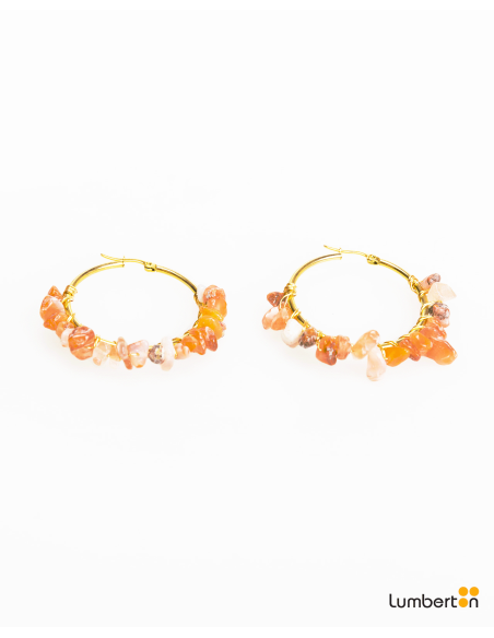 Pendientes aro grandes color oro con piedras naranjaBI714