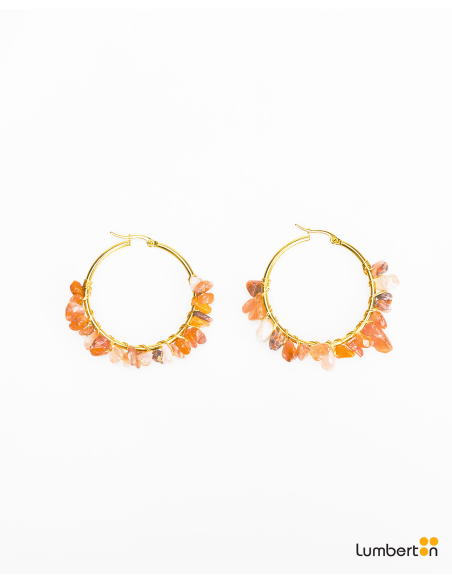 Pendientes aro grandes color oro con piedras naranjaBI714