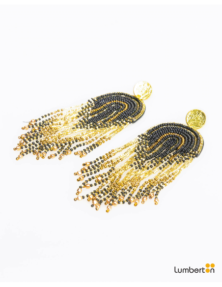 Pendientes cascada mini pedrería negra y doradaBIN29