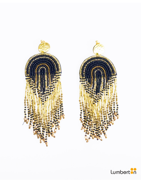 Pendientes cascada mini pedrería negra y doradaBIN29