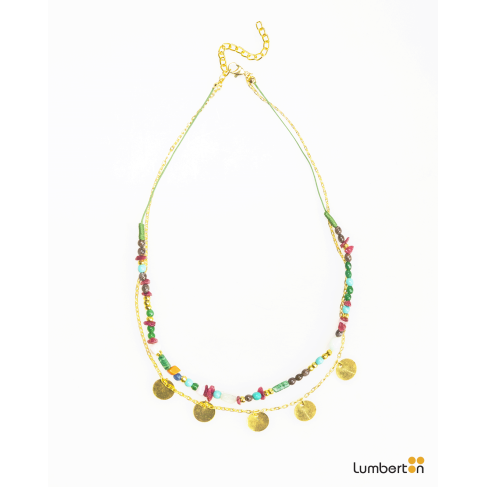 Collar doble abalorios oro...