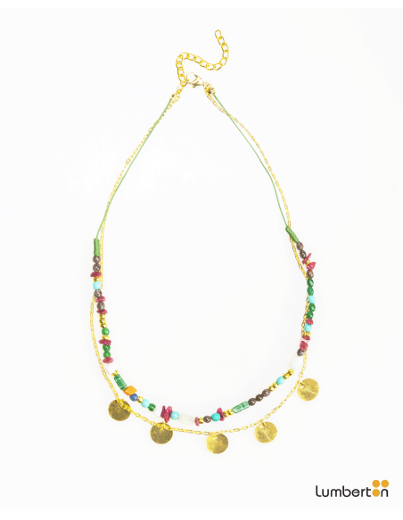 Collar doble abalorios oro i multicolorBI704