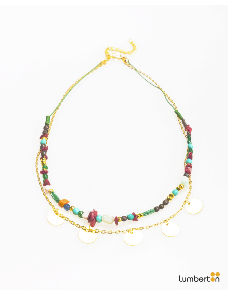 Collar doble abalorios oro i multicolorBI704