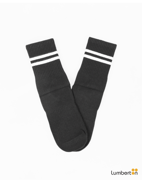 Calcetines básicos negros con doble raya en la parte superiorCL705N