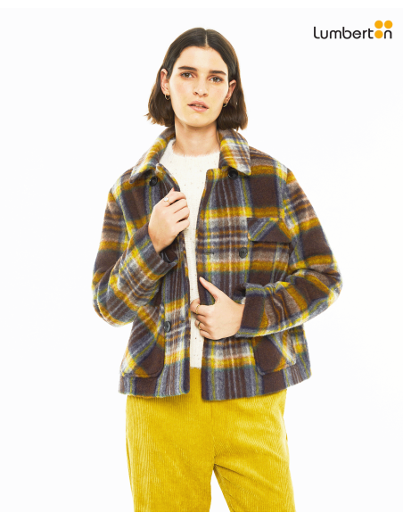 Chaqueta corta de cuadros con bolsillos de...CQO05