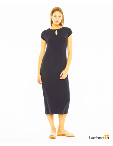 Vestido midi manga corta detalle cut out es..VE701