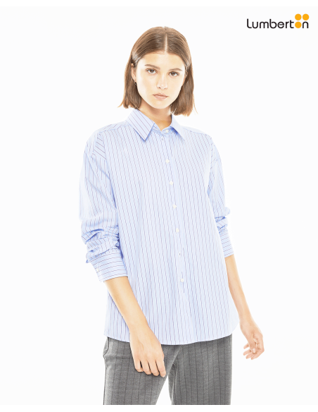 Camisa rayas azul con bolsillo frontalCAO15