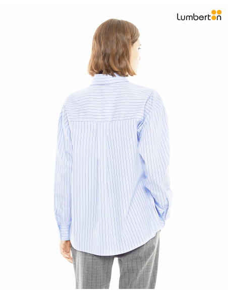 Camisa rayas azul con bolsillo frontalCAO15