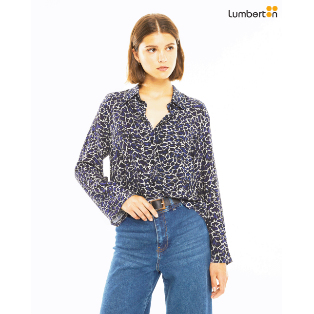 Camisa estampada print azul manga...