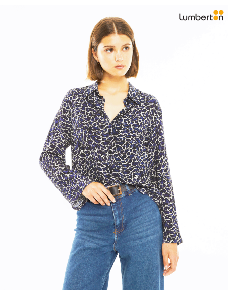 Camisa estampada print azul manga acampanadaCAO13