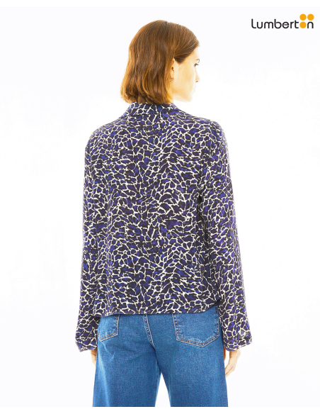 Camisa estampada print azul manga acampanadaCAO13