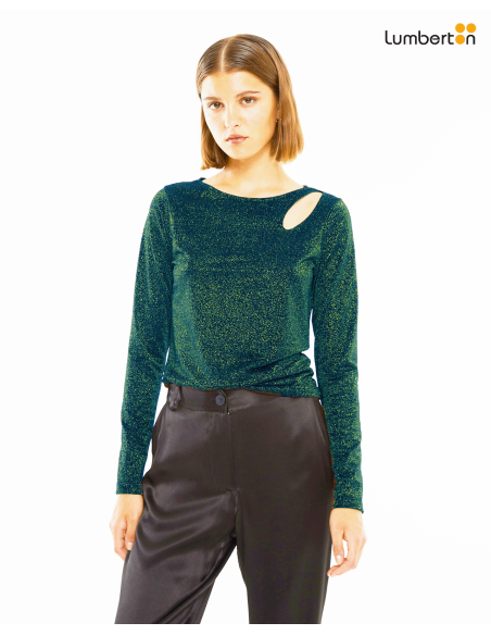 Camiseta m/l lúrex con detalle verdeCTN30