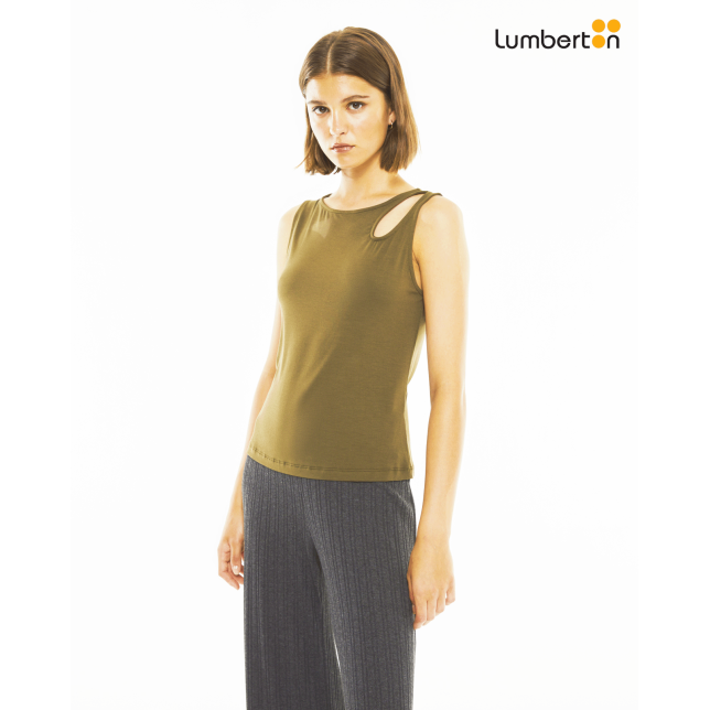 Top Ajustado Verde Oliva Lágrima...