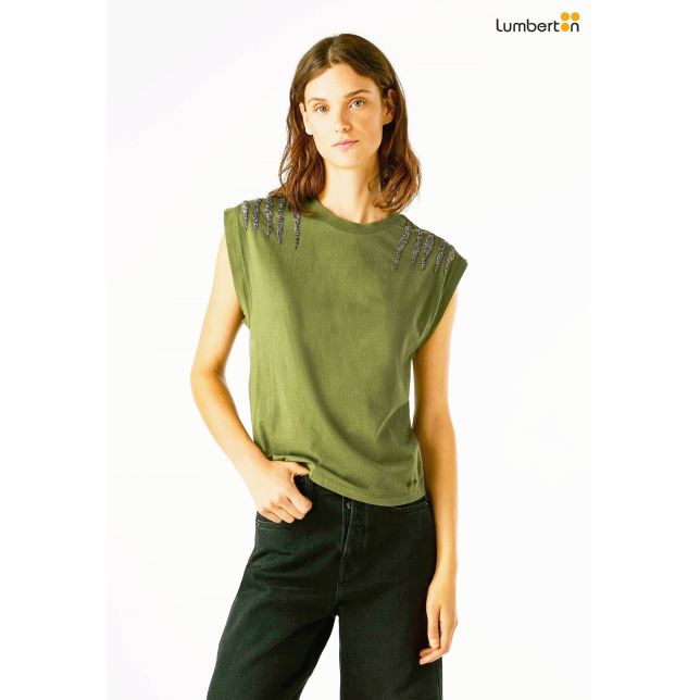 Camiseta verde manga corta con...