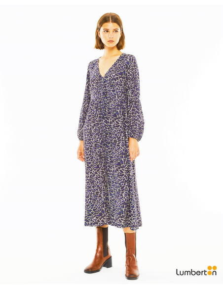 Vestido largo estampado en goma de puño...VEO13