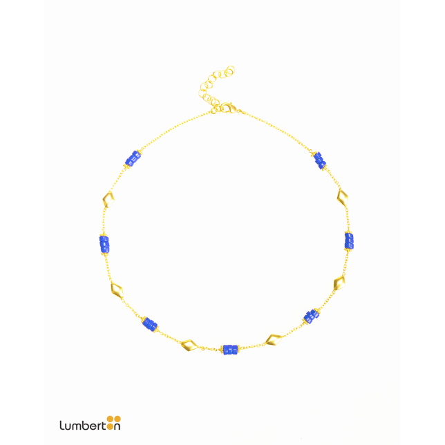 Collar abalorios oro y azulBI702