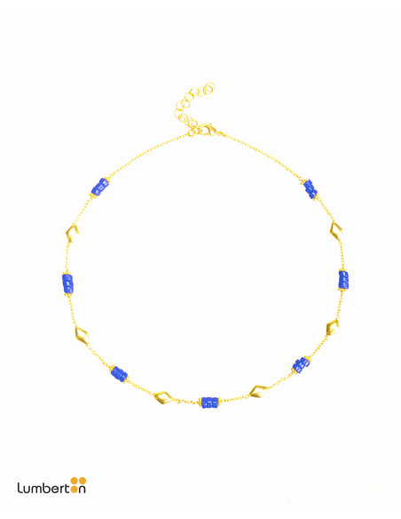 Collar abalorios oro y azulBI702