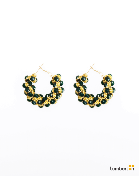 Pendientes aro color oro pedrería negraBI713