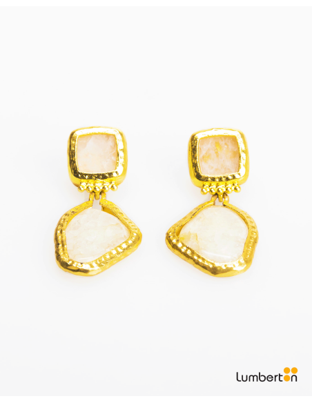 Pendientes asimétricos oro pedrería efecto mármolBI716