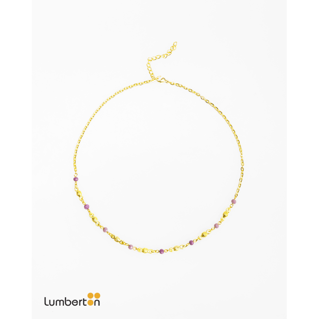 Collar abalorios oro y lilaBI701