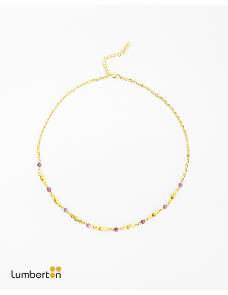 Collar abalorios oro y lilaBI701