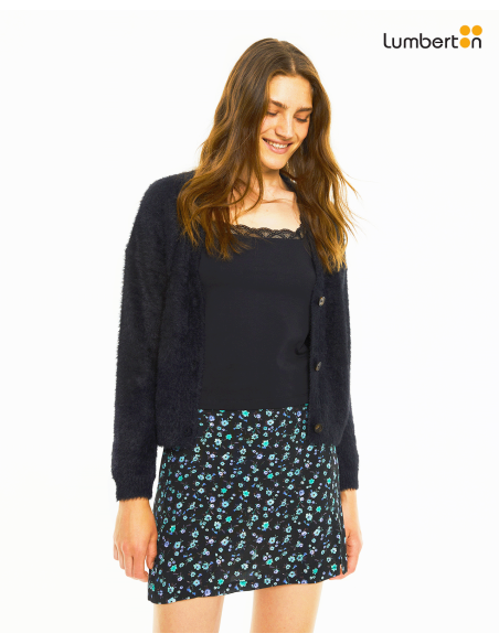 Cárdigan recto peludo cuello picoRE911