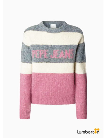 Jersey de punto de 3 rayas gris/beige/rosaCARLIS