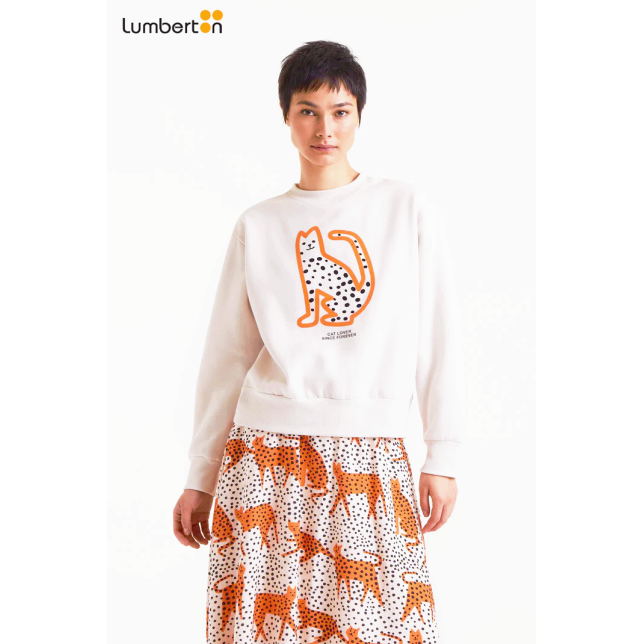 Sudadera blanca con estampado Cat...