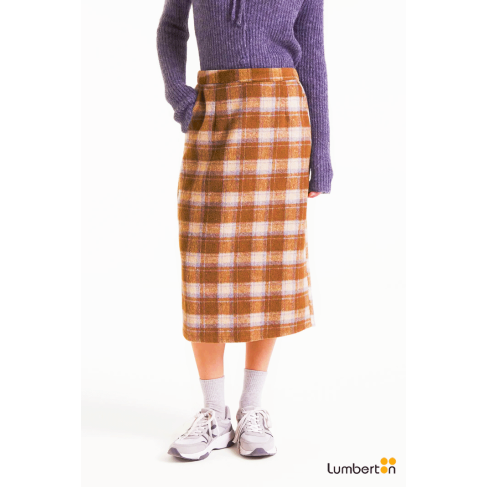Falda midi cuadros camel11155