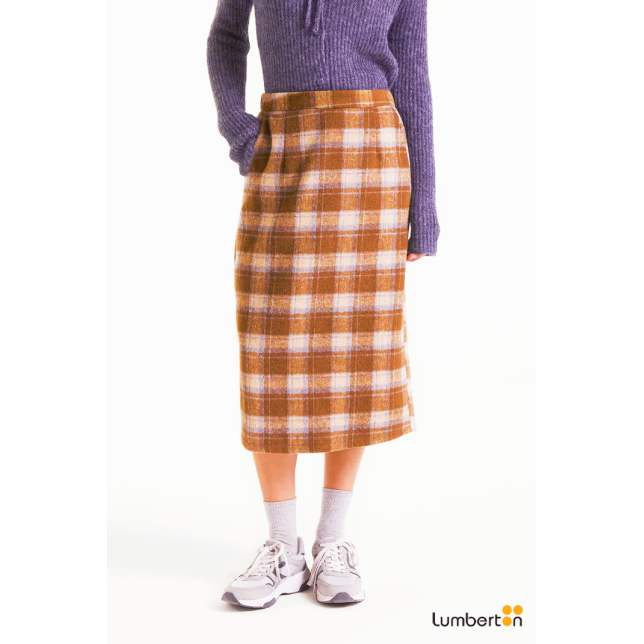 Falda midi cuadros camel11155