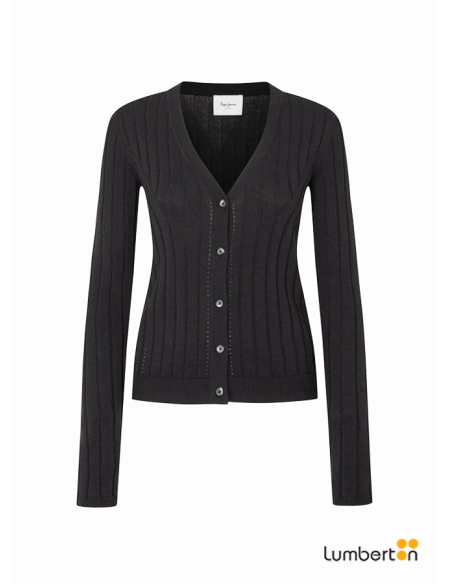 Chaqueta botones canalé negraIZABEL-Pepe Jeans