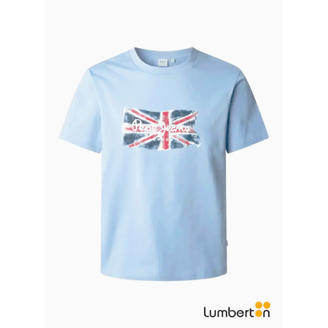 Camiseta manga corta azul estampado...